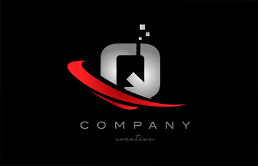 red swoosh Q alphabet letter logo icon with grey color. Design suitable for a business or company
