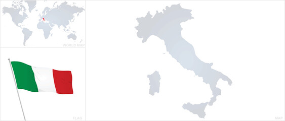 Italy map and flag. vector