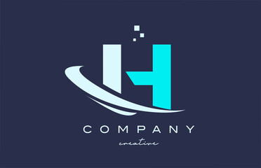 blue white H alphabet letter logo icon with swoosh . Design suitable for a company or business