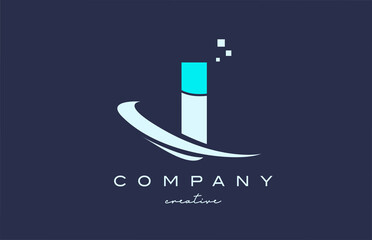 blue white I alphabet letter logo icon with swoosh . Design suitable for a company or business