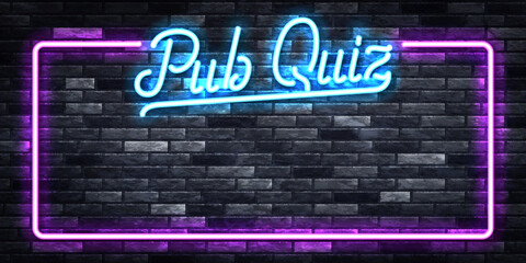 Vector realistic isolated neon sign of Pub Quiz Frame on the wall background. Concept of trivia night and questionnaire.