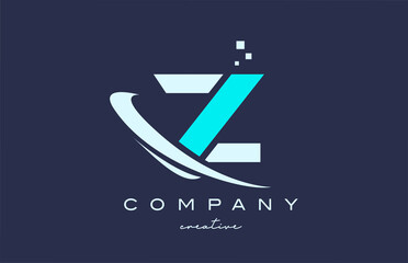 blue white Z alphabet letter logo icon with swoosh . Design suitable for a company or business