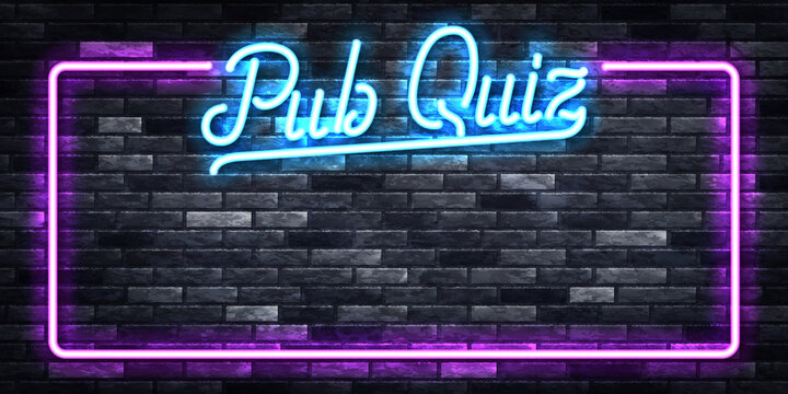 Vector Realistic Isolated Neon Sign Of Pub Quiz Frame On The Wall Background. Concept Of Trivia Night And Questionnaire.