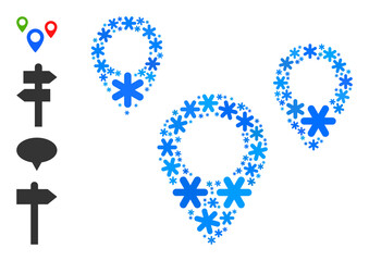 Mosaic map objects icon is designed for winter, New Year, Christmas. Map objects icon mosaic is made of light blue snow elements. Some bonus icons are added.
