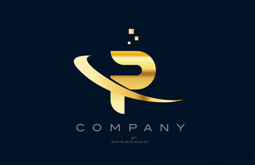 gold golden P alphabet letter logo icon design. Creative template for business and company with swoosh
