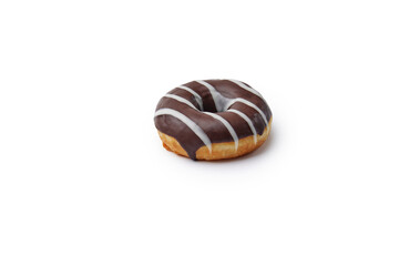 Ring doughnut with chocolate icing isolated on white