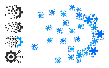 Mosaic gear compilation icon is constructed for winter, New Year, Christmas. Gear compilation icon mosaic is organized with light blue snow. Some bonus icons are added.