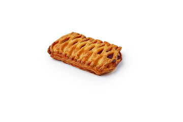 Braided puff pie with fruit jam isolated on white background