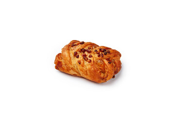 Braided puff pie with crisps and syrup isolated on white