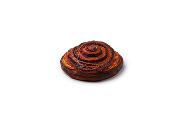 Rolled bun with aromatic cinnamon isolated on white
