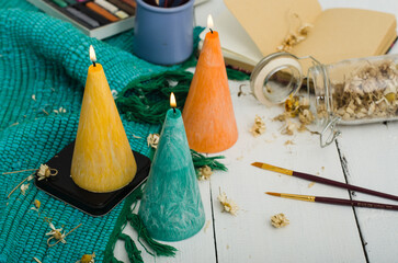 Candles top view with brushes