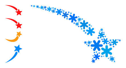 Mosaic falling star icon is organized for winter, New Year, Christmas. Falling star icon mosaic is shaped from light blue ice crystals. Some bonus icons are added.