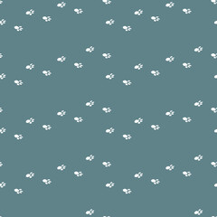 Seamless pattern animal footptint, paw print  on blue background. Vector illustration for children.