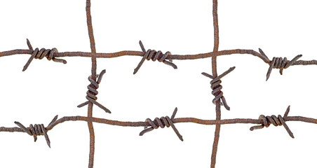 Rusty security barbed wire isolated on a white background