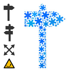 Mosaic road pointer icon is constructed for winter, New Year, Christmas. Road pointer icon mosaic is composed of light blue snow flakes. Some similar icons are added.