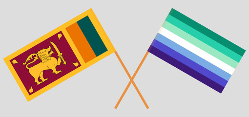 Crossed flags of Sri Lanka and gay men pride. Official colors. Correct proportion