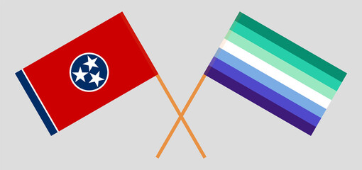 Crossed flags of The State of Tennessee and gay men pride. Official colors. Correct proportion
