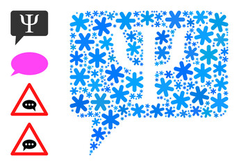 Mosaic suggestion cloud icon is combined for winter, New Year, Christmas. Suggestion cloud icon mosaic is composed from light blue ice crystals. Some similar icons are added.