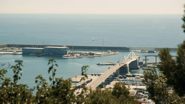 Seaport in Barcelona. Sea. City from a height. Tourism