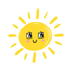 Funny cute sun. Happy smile sun character. Vector hand drawn doodle sunny icon