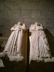 Sculpture recumbent bodies of man and woman in the Interior of the Church of the Cistercian Monastery of Santa Maria de Gradefes the twelfth century 
