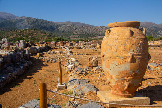 Large pithoi used for storing liquids, probably oil or wine from the Malia palace. Crete, Greece