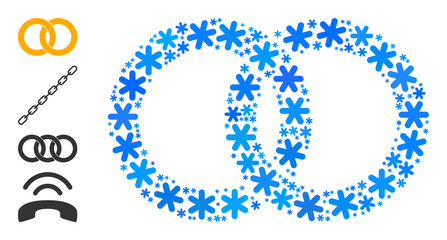 Mosaic marriage rings icon is designed for winter, New Year, Christmas. Marriage rings icon mosaic is created of light blue snow flakes. Some similar icons are added.