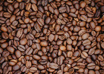 roasted coffee beans closeup blurbackground