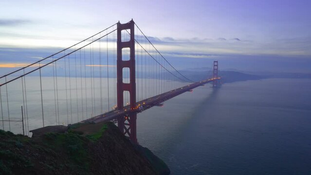 Time lapse at San Francisco Golden Gate Bridge at Twilight Blue Hour. California, USA