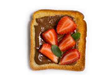 Toasted bread with chocolate spread strawberry isolated on white background