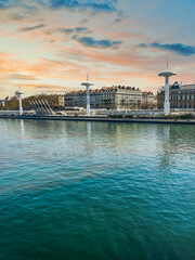 Lyon old city on river Rhone during a spring sunset