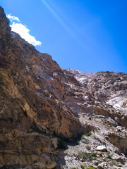mountain landscape on blue sky background in Himachal Pradesh, India