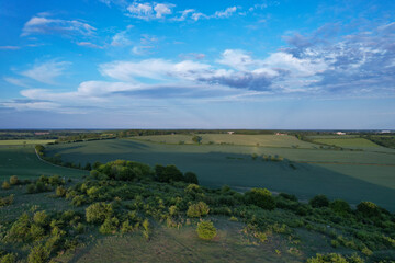 Just before sunset, beautiful aerial view of Galley and Warden Hills of Luton, England, UK, Drone's...