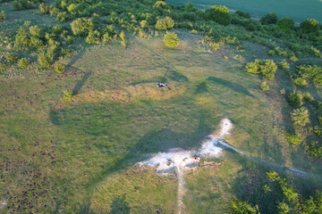 Just before sunset, beautiful aerial view of Galley and Warden Hills of Luton, England, UK, Drone's...