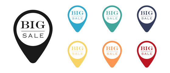 Sale, shop concept vector icon set, label on the map. Set of multicolored icons. Illustration