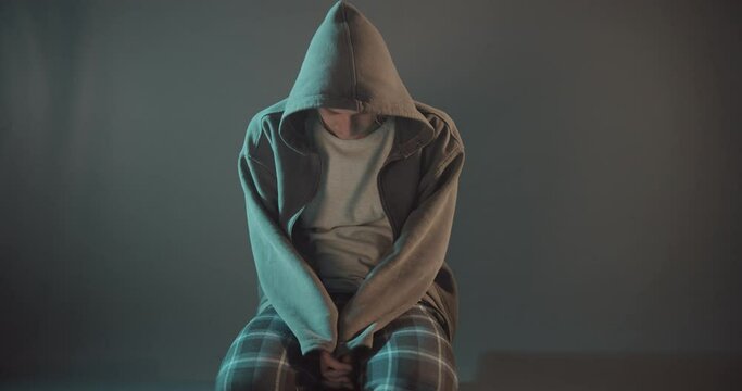 Depressive boy crying