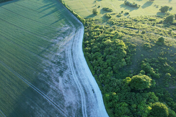 Just before sunset, beautiful aerial view of Galley and Warden Hills of Luton, England, UK, Drone's...
