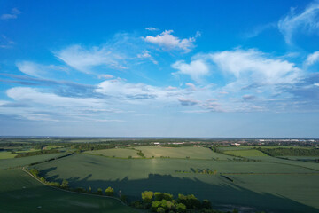 Just before sunset, beautiful aerial view of Galley and Warden Hills of Luton, England, UK, Drone's...
