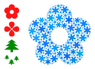 Mosaic flower icon is constructed for winter, New Year, Christmas. Flower icon mosaic is constructed with light blue ice crystals. Some bonus icons are added.