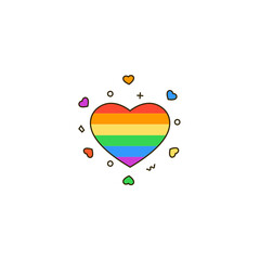 Rainbow heart line icon on isolated white background. Heartshape symbol of LGBT & LGBTQ love, gays and lesbians, sexual minorities support. Pride month celebration vector illustration. 