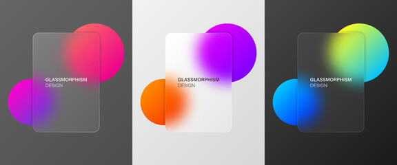 Glassmorphism style banners blank set. Realistic glass morphism effect with glass plates. Abstract vector illustration EPS 10