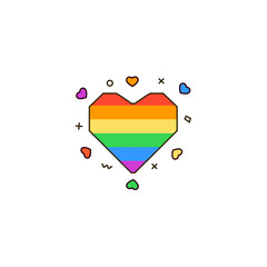 Rainbow geometric heart line icon on isolated white background. Heartshape symbol of LGBT & LGBTQ love, gays and lesbians, sexual minorities support. Pride month celebration vector illustration. 