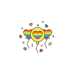 Three balloons with rainbow heart - color line icon. Heartshape symbol of LGBT & LGBTQ love, gays and lesbians, sexual minorities support. Pride month celebration, Valentine's day vector illustration.