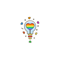 Light bulb with rainbow heart - line icon on white background. Symbol of LGBT & LGBTQ love, gays and lesbians, sexual minorities support. Pride month celebration, Valentine's day vector illustration.