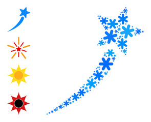 Mosaic startup star icon created for winter, New Year, Christmas. Startup star icon mosaic is constructed with light blue snow items. Some similar icons are added.