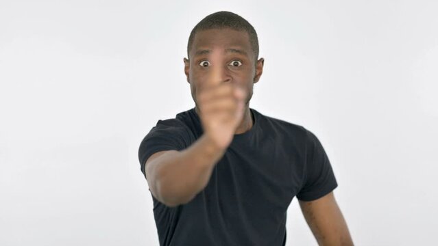 Angry Young African Man Abusing on White Background 