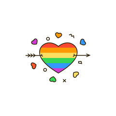 Rainbow heart with arrow - color line icon. Heartshape symbol of LGBT & LGBTQ love, gays and lesbians, sexual minorities support. Pride month celebration, Valentine's day vector illustration.