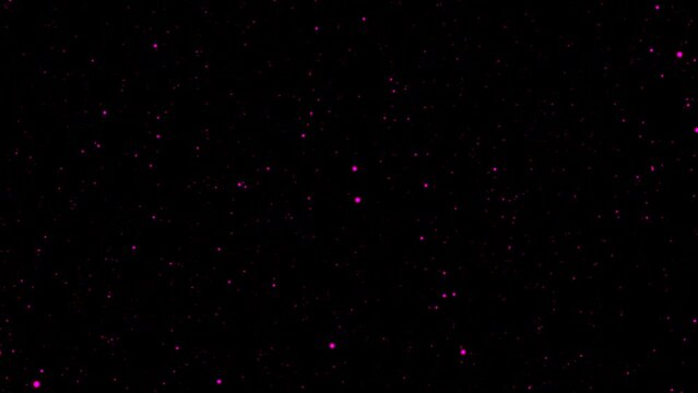 Flow of colored particles on black background. Motion. Colored roundels move in dark space. Flow of round particles of energy in outer space