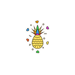 Rainbow pineapple - flat color line icon on isolated background. Pine apple or ananas with colorful leaves. Decoration for LGBT & LGBTQ pride month, Valentine's day, gays and lesbians wedding.