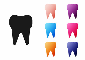 Black Tooth icon isolated on white background. Tooth symbol for dentistry clinic or dentist medical center and toothpaste package. Set icons colorful. Vector Illustration